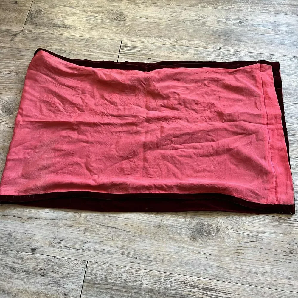 Vintage Scarf Silk and Velvet Hand Embroidered Floral Deep Red Maroon Pink 90s